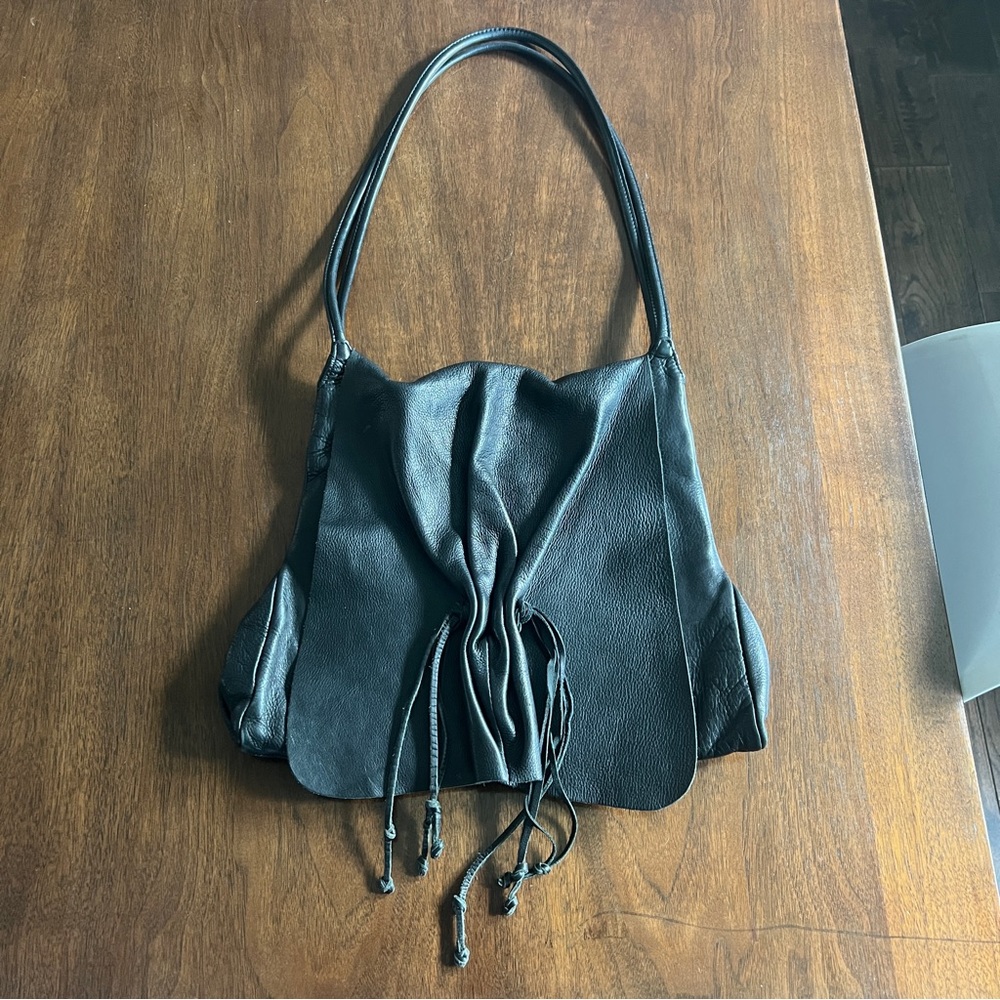 HOBO Black Leather Shoulder Bag Tassel Detail